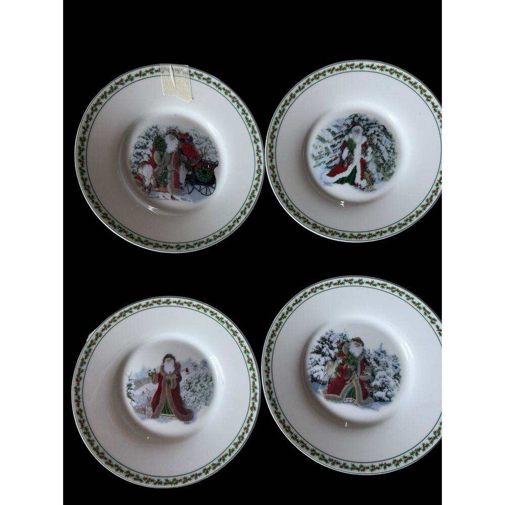 Set of 4 National Wildlife Christmas Santa Clause Mr. Kringle 8” bowl set
